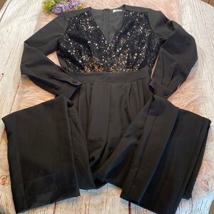NWT LINI Stella Sequined Jumpsuit Black sz S